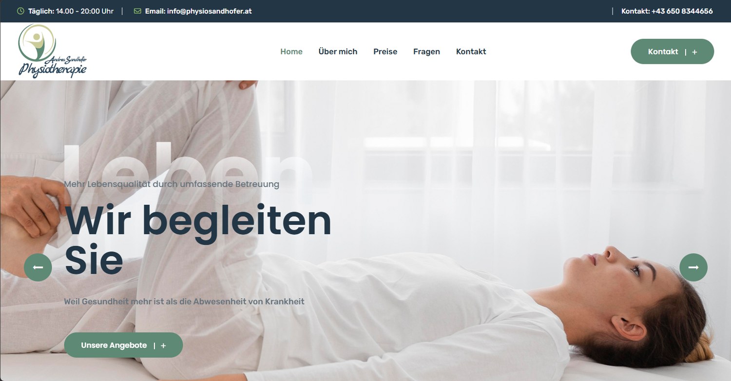 Website von Andrea Sandhofer Physiotherapie – Referenz von BeeCaso