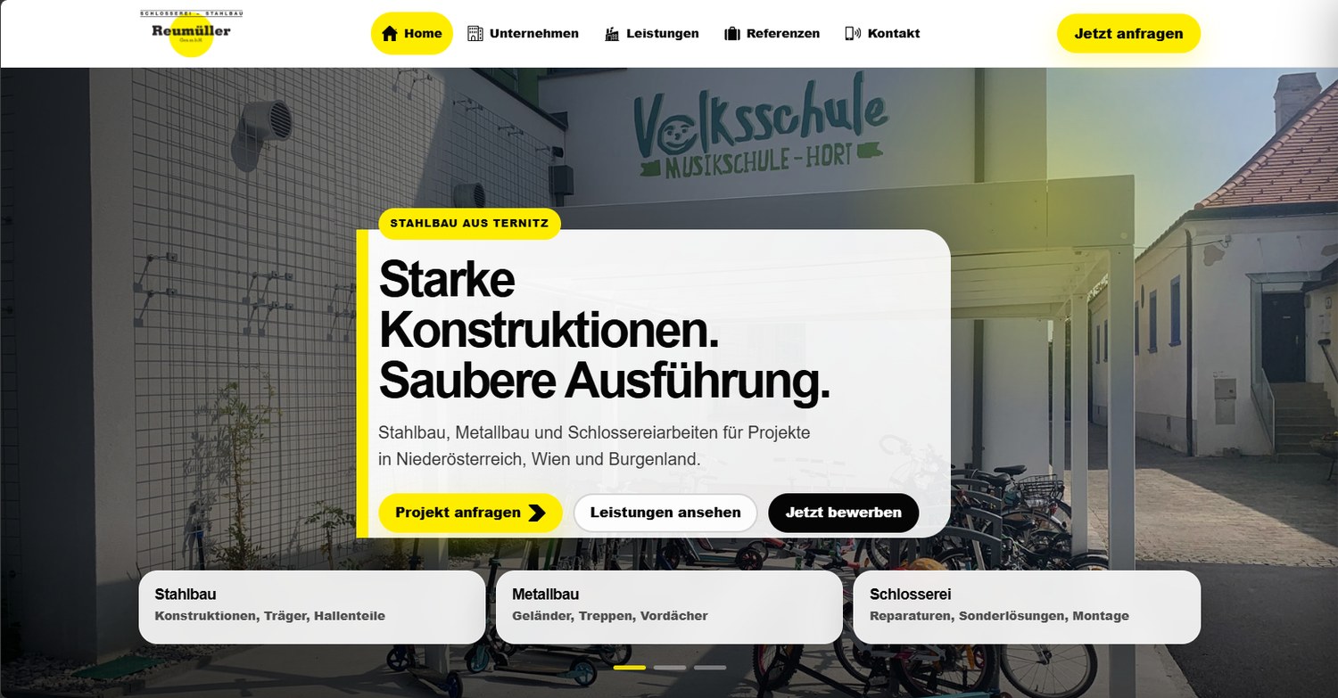 Website von Stahlbau Reumüller – Referenz von BeeCaso